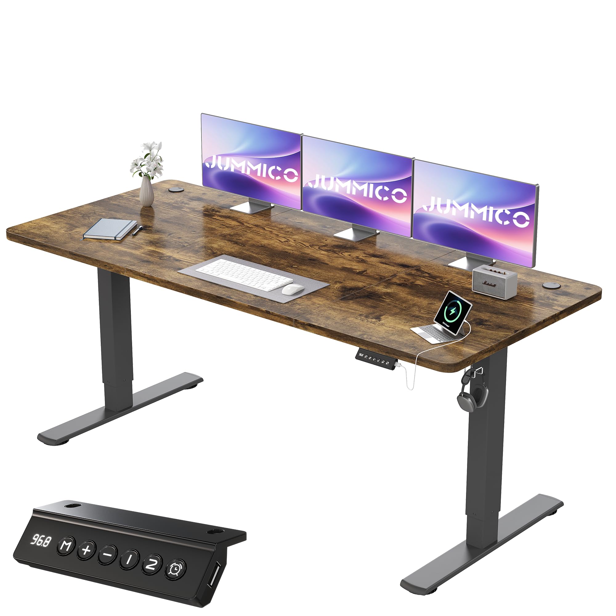 JUMMICO Electric Desk Standing Desk Height Adjustable Desk 180x80cm Brown