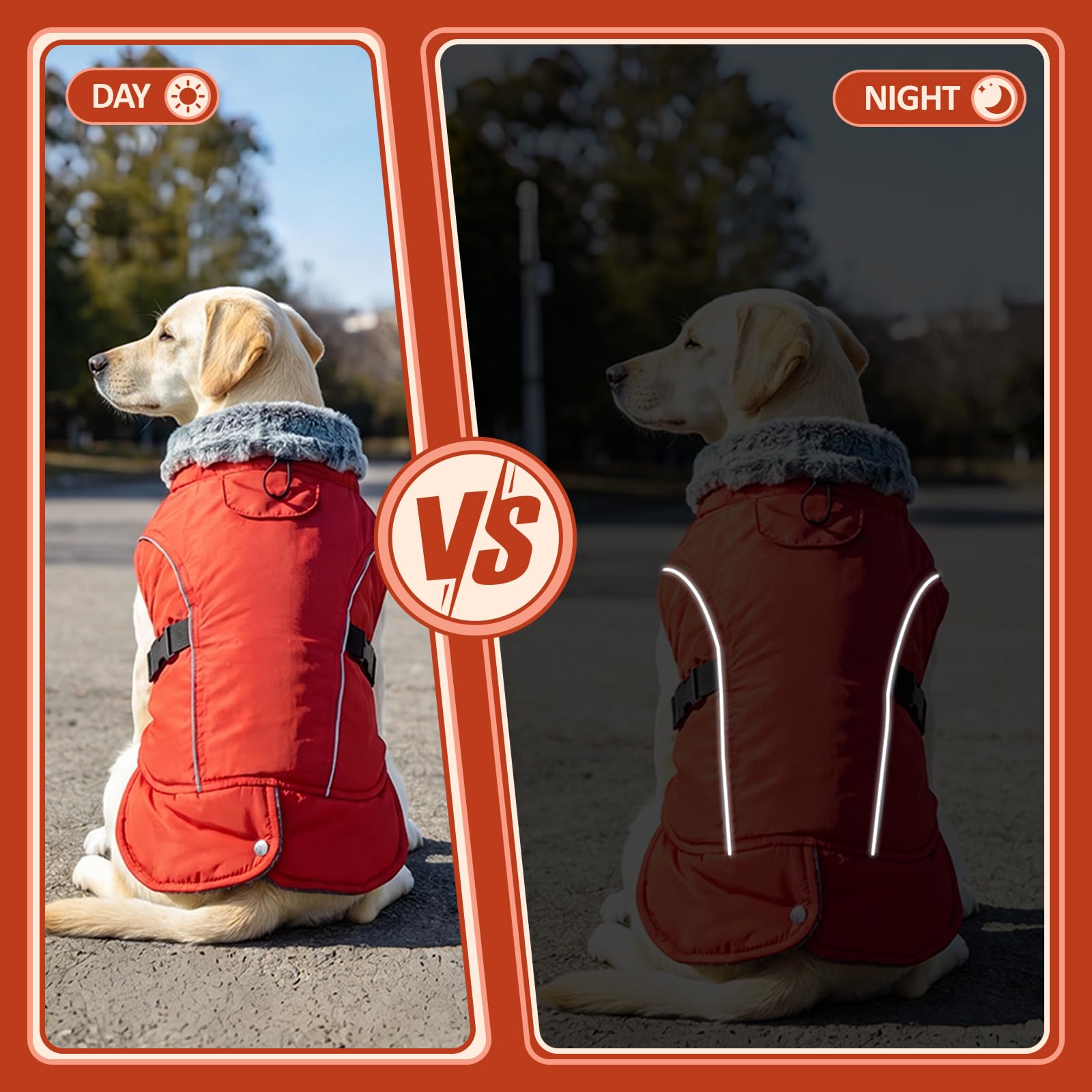DENTRUN Abrigos para perros para clima frío, abrigo cálido para perro, resistente al viento, chaqueta acogedora para perro, chaleco de forro polar grueso, ropa repelente al agua con arnés y agujero