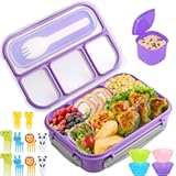 Bento Box&comma; Lunch Box Kids&comma; 1300ML with 4 Compartment&Food Picks Cake Cups&comma; Containers for Adults&sol;Kids&sol;Toddler&comma; Leak-Proof&comma; Microwave&sol;Dishwasher&sol;Freezer Safe&lpar;Purple&rpar;