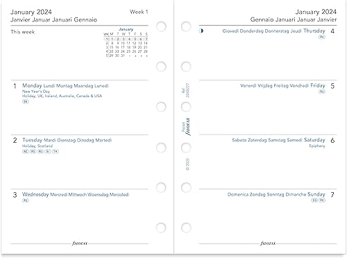 Miniatura 4 de Filofax Metropol - Organizador de bolsillo, color azul marino, aspecto de cuero, seis anillos, calendario semanal para ver, multilingüe, 2024