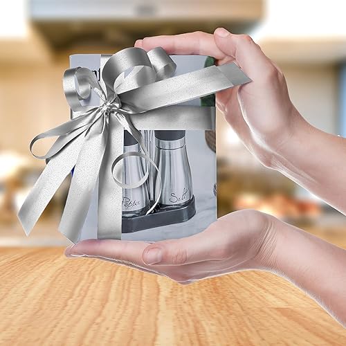 Miniatura 5 de Juego de saleros y pimenteros, acero inoxidable con botella de vidrio para mesa, RV, campamento, barbacoa, juego de 2, blanco