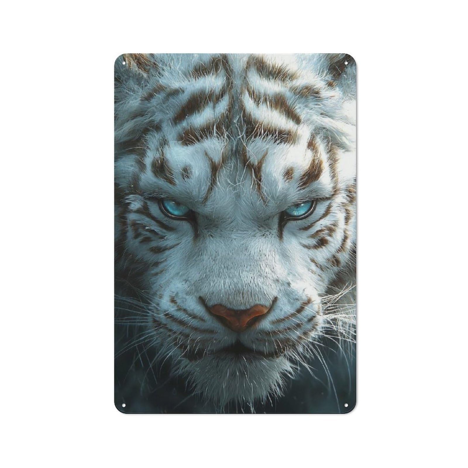 Junmoney White Tiger Close-Up For Man Cave Or Games Room, Retro Tin Sign 30X20cm, A Christmas Gift For People Styling Man Cave And Games Room