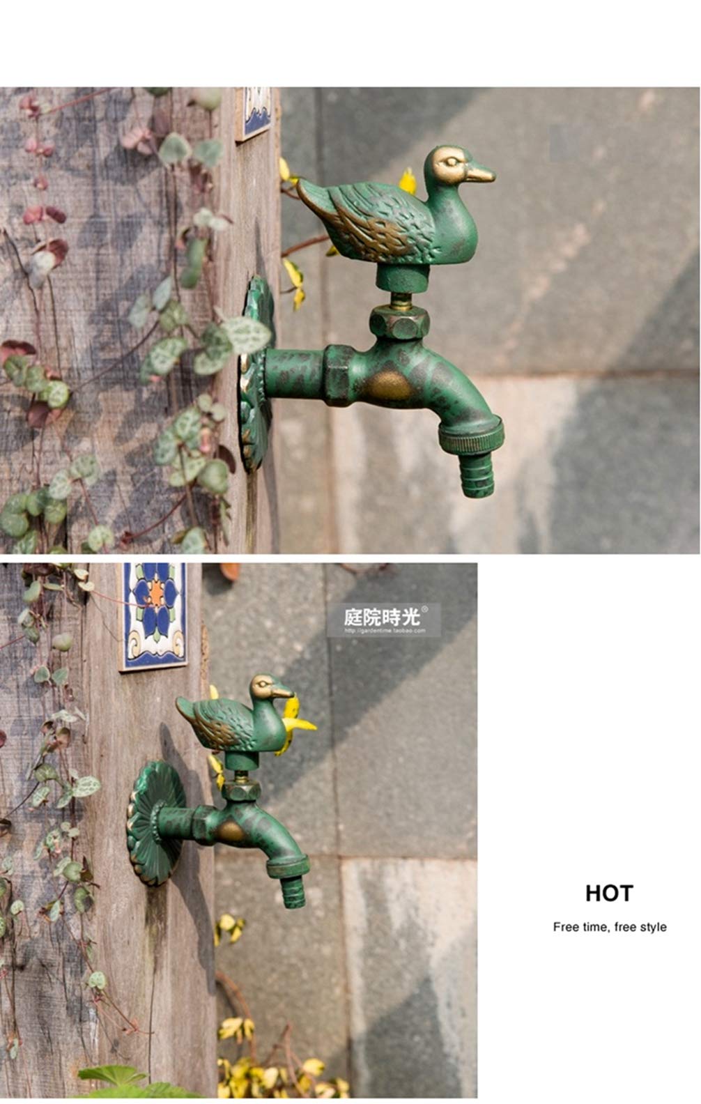 FZHLR Dierlijke Vorm Tuin Kraan Eend Art Antieke Platteland Buiten Kraan Messing Wasmachine Muur Gemonteerd Koud Water Tap Groen