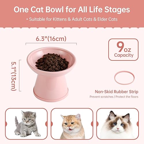 Miniatura 2 de Cuenco elevado de cerámica para gatos  Cuenco elevado para gatos con tira antideslizante  Plato de comida para gatos poco profundo sin estrés