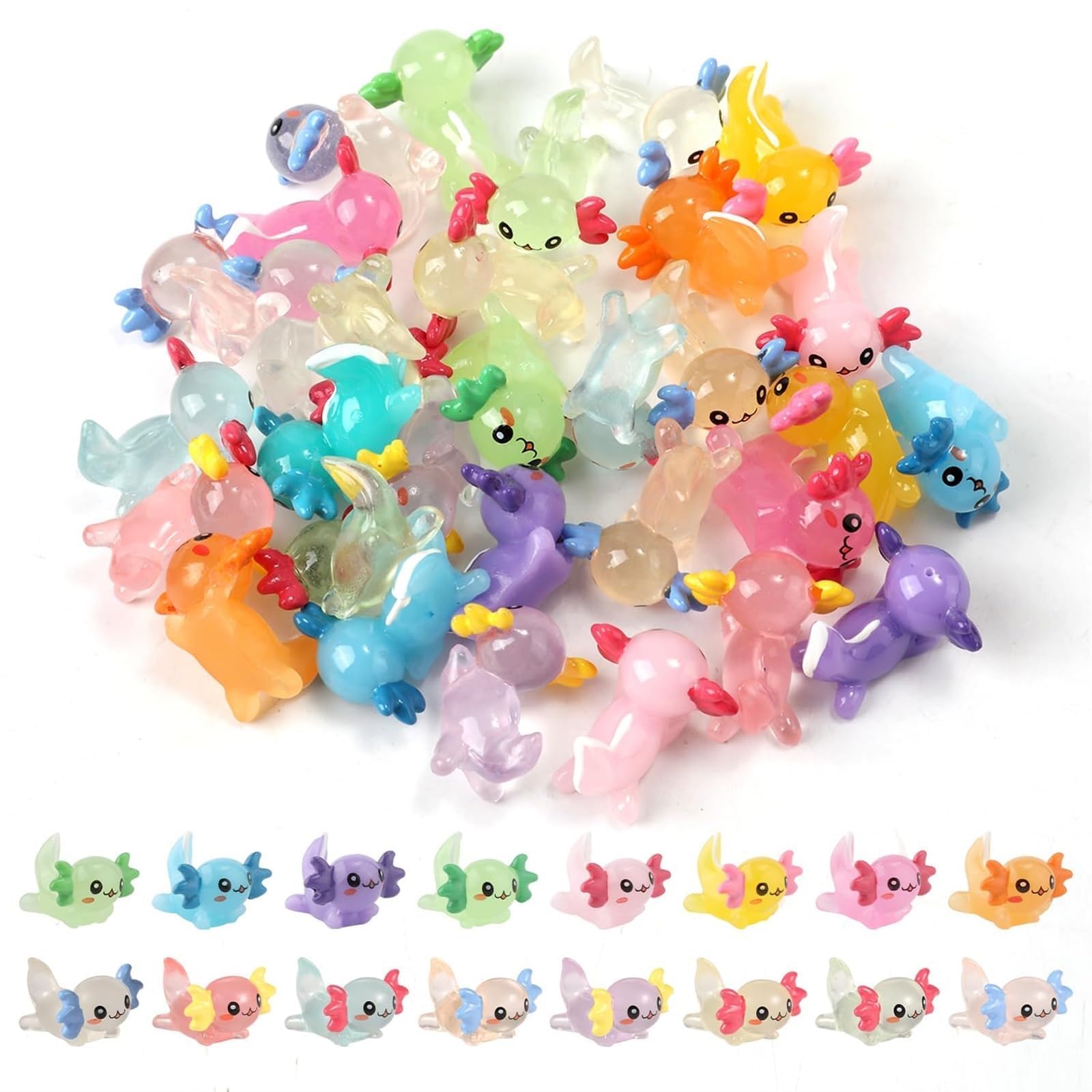 32pcs Mini Resin Axolotl Miniature Figurine Glow in The Dark Tiny Animal Figurines Small Luminous Charm Ornament for DIY Craft Garden Landscape Dollhouse Ornament Potted Plants Decorat