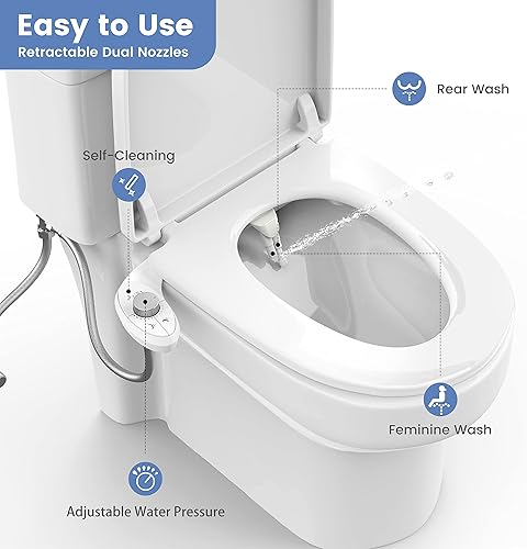 Miniatura 3 de Aresmata Ultra-Slim Bidet Attachment for Toilet - Effortless Non-Electric Self-Cleaning Dual Retractable Nozzles Bidets Toilet Seat, Adjustable