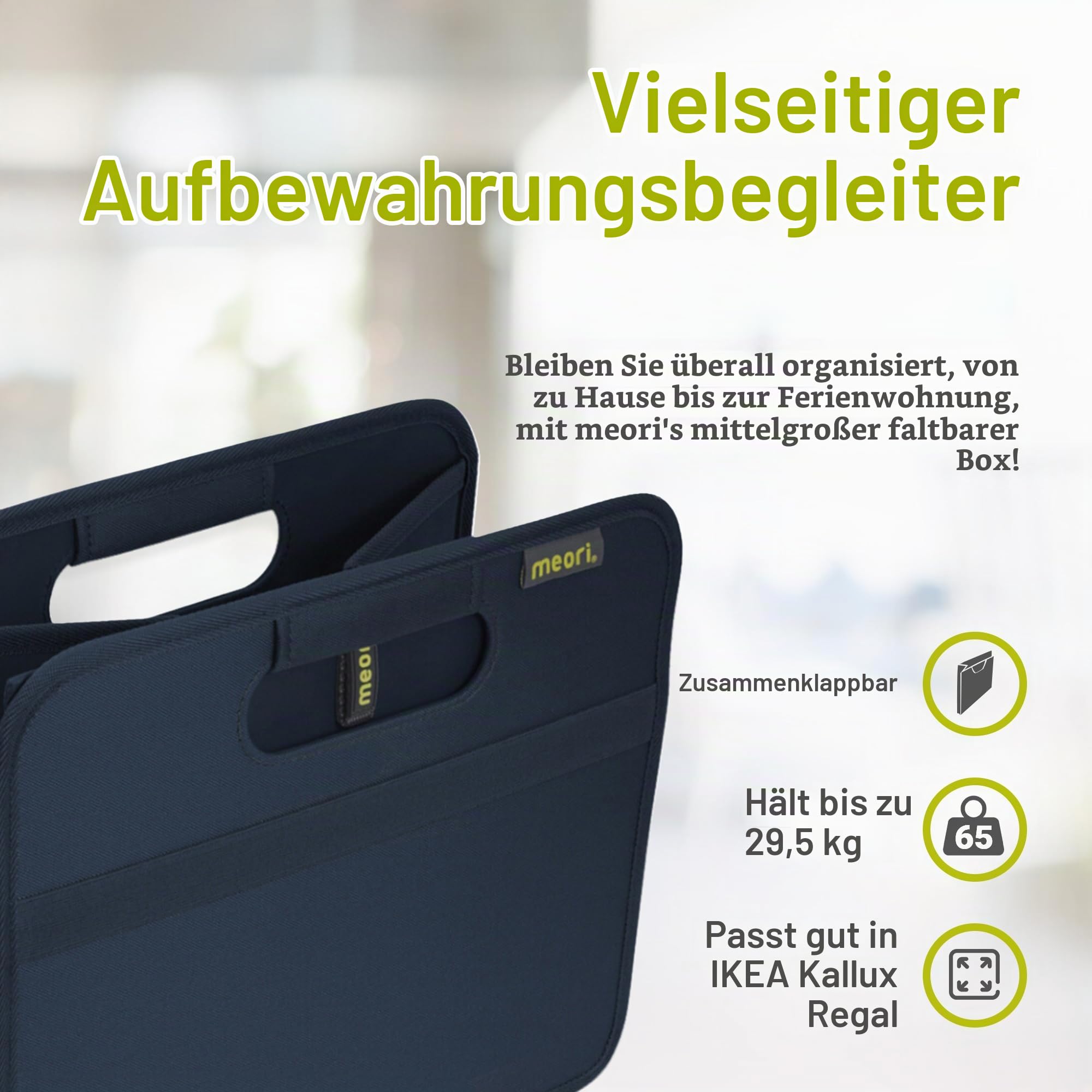 meori Aufbewahrungsbox faltbar Traglast 30 kg - 37cm 32cm 27.5cm Größe M - Marine Blue