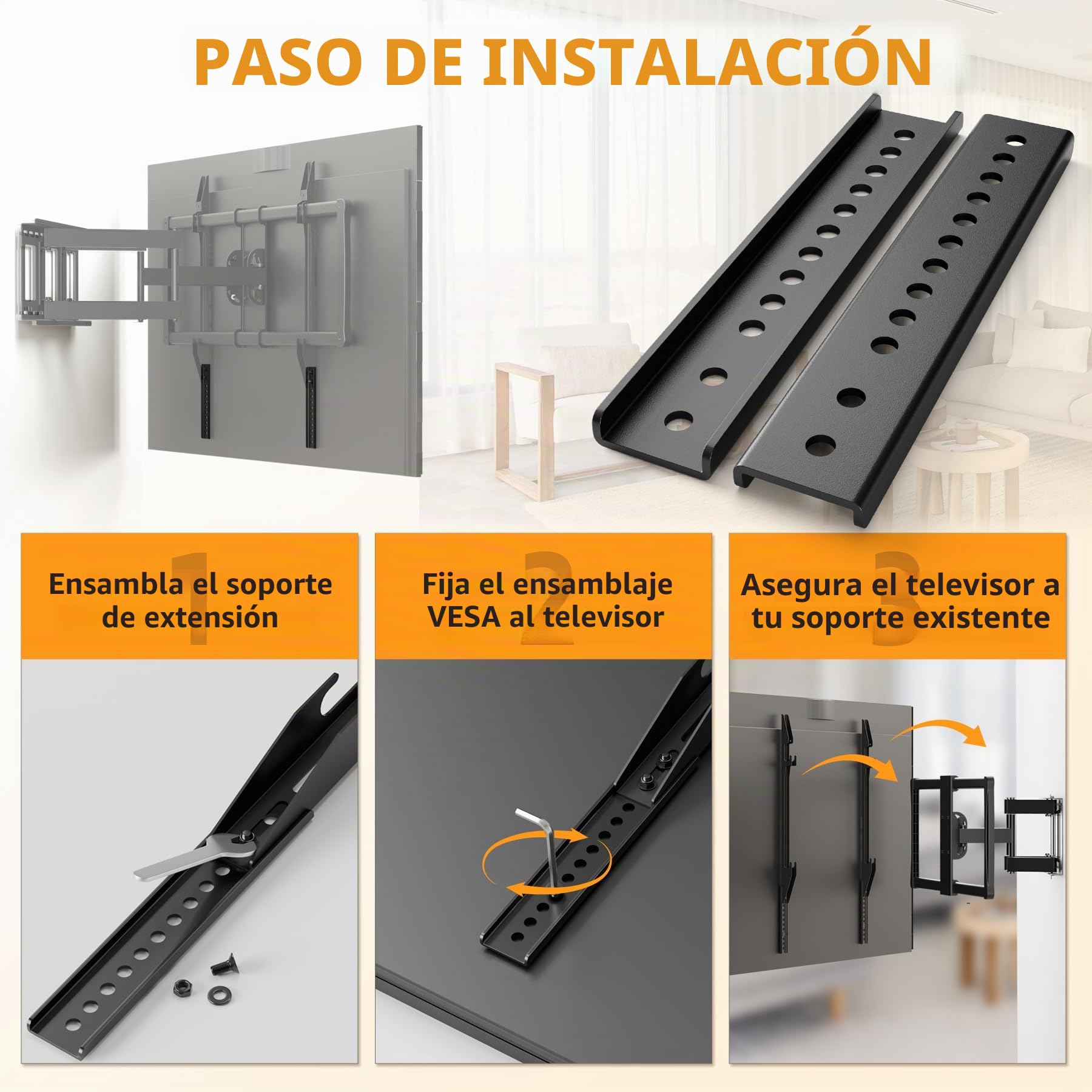 Soporte de extensión para TV, extensor de montaje vertical VESA para soportes de techo de TV, compatible solo con soporte VESA, brazos de extensión ajustables para televisores a menor altura