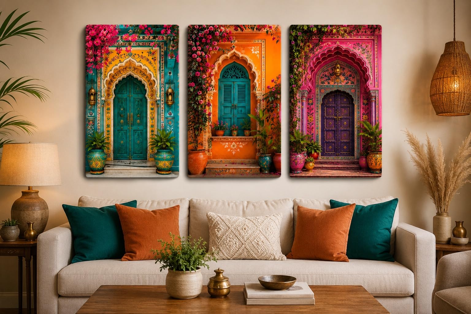 American Elm Royal Jharokha Wall Decor Set of 3 Indian Heritage Door Wall Art for Home Décor 6mm MDF Wooden Vinyl Laminated Digital Print Ready-to-Hang-image-47