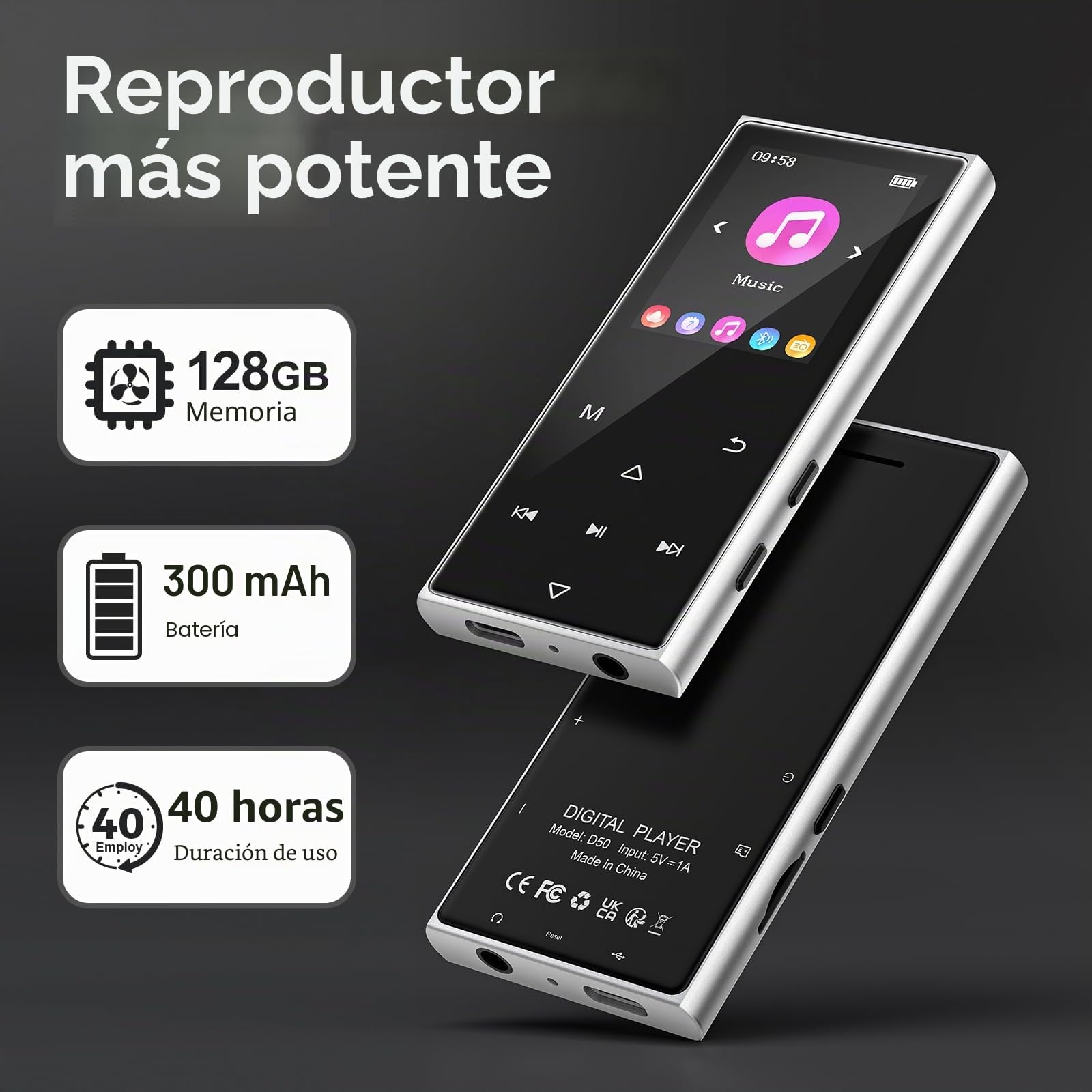 Reproductor MP3 Bluetooth 5.3, Reproductor MP3 Niños 128 GB con Altavoz