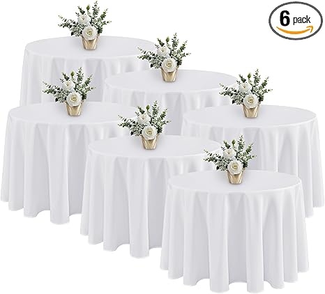 Fitable 6 Pack White Round Tablecloths - 120 Inches in Diameter - Stain Resistant and Washable Table Clothes, Polyester Fabric Table Covers for Wedding, Party, Banquet, Formal Events