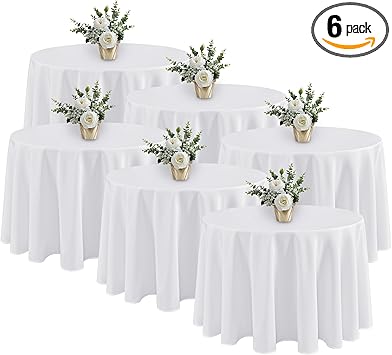 Fitable 6 Pack White Round Tablecloths - 120 Inches in Diameter - Stain Resistant and Washable Table Clothes, Polyester Fabric Table Covers for Wedding, Party, Banquet, Formal Events