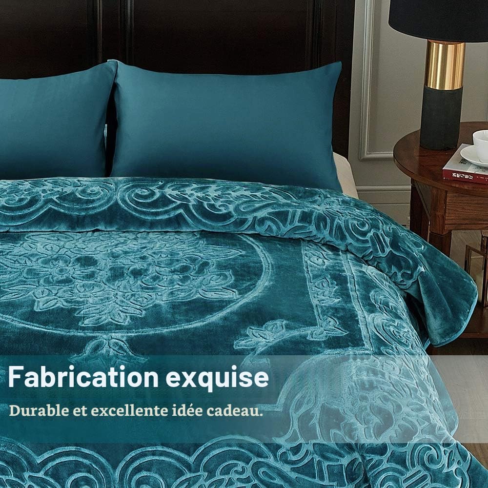 JML Couverture Polaire en Vison coréen pour très Grand lit, 215,9 x 241,3 cm, 4,1 kg, Douce, Chaude et épaisse, Couverture Raschel pour l'automne et l'hiver, Bleu Sarcelle