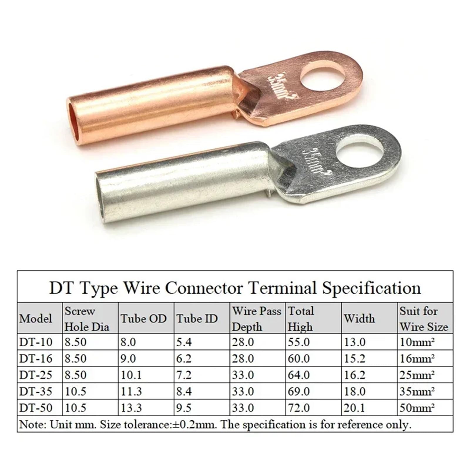 Connettore a crimpare for auto, morsettiera in rame for auto DT-10/16/25/35/50, capicorda a crimpare in rame(Copper DT-10,50 pieces)