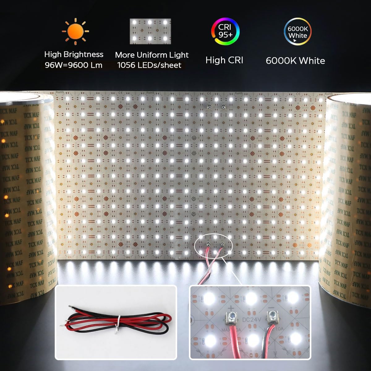 SuperLightingLED Extra Long 6.56ft LED Sheet for Backlighting Countertop, 6000K Flexible Large 78.7" x 9.45" 24V LED Light Sheet, Cuttable Dimmable Slim Panel Light with Accessory (6000K, 6.56Ft IP20) - Image 4