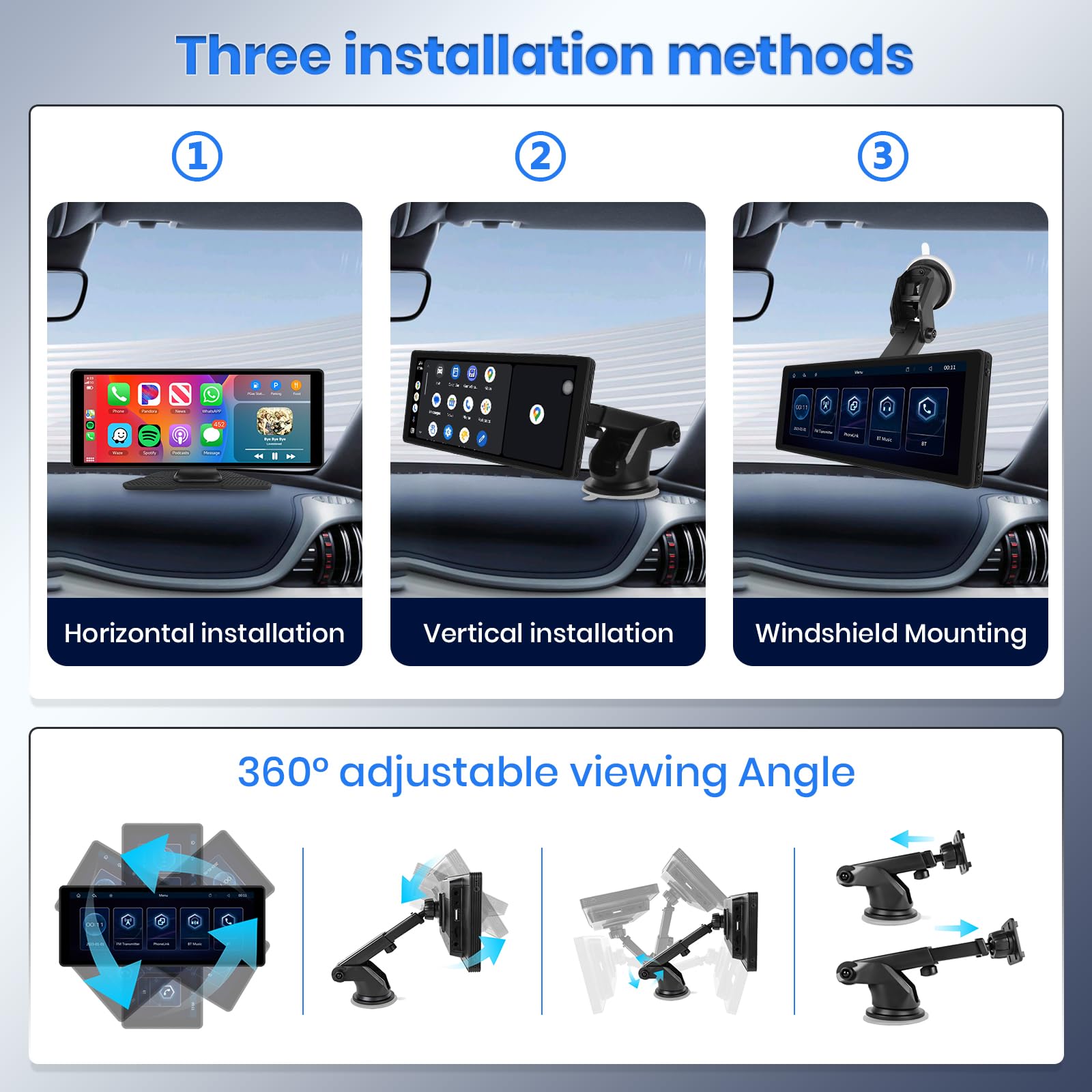 CarPlay e Android Auto Senza Fili, Hodozzy 10,26 Pollici Stereo Auto Portatile Bluetooth con IPS Schermo, Carplay Schermo con Mirror Link/Controllo Vocale/AUX/USB+Telecamera Retromarcia