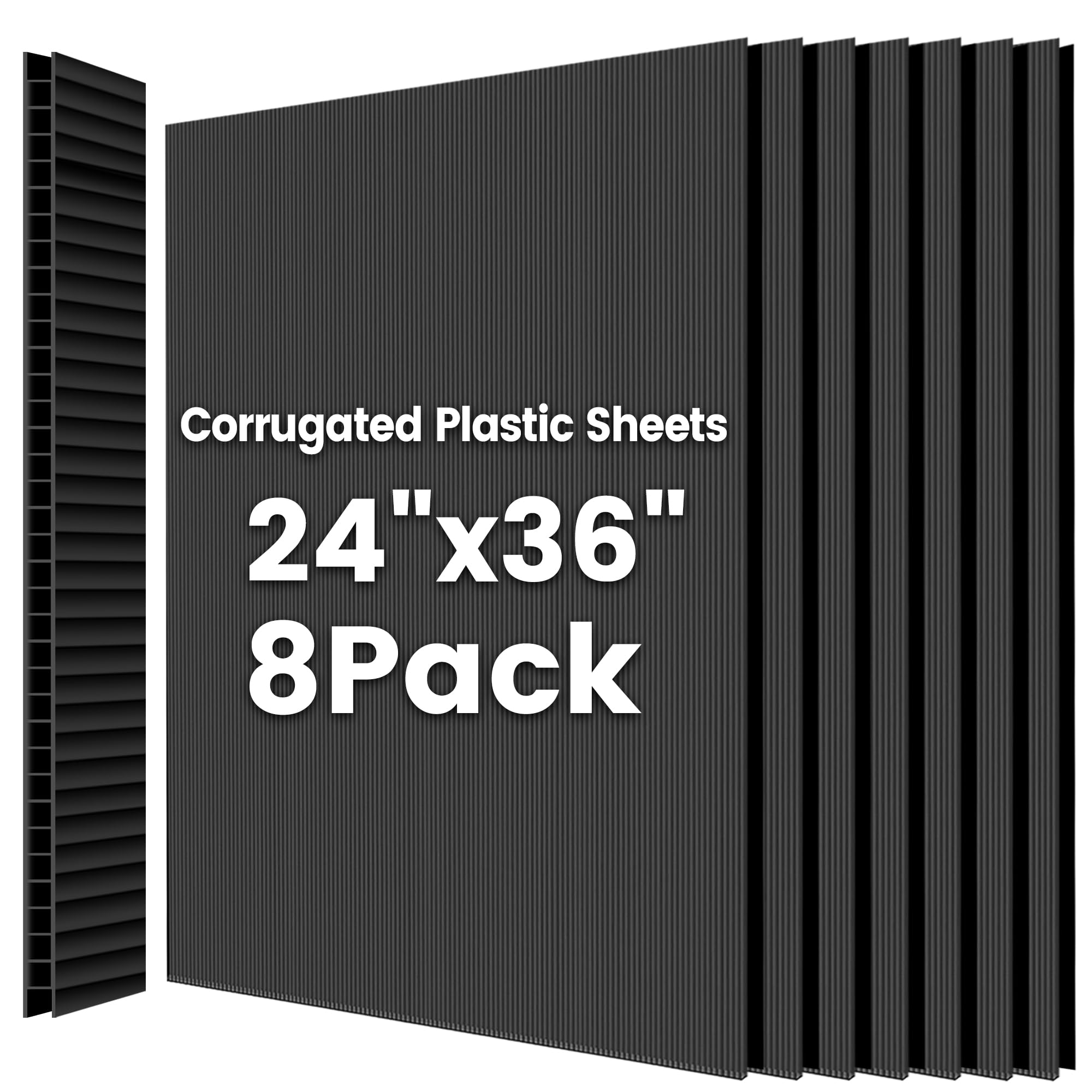 VAIIGO 8Pack Plastic Poster Board 24" x 36" Plastic Sheets, Waterproof Coroplast Sheets, 4mm Thick Blank Board Yard Signs for Lawn, Open House,