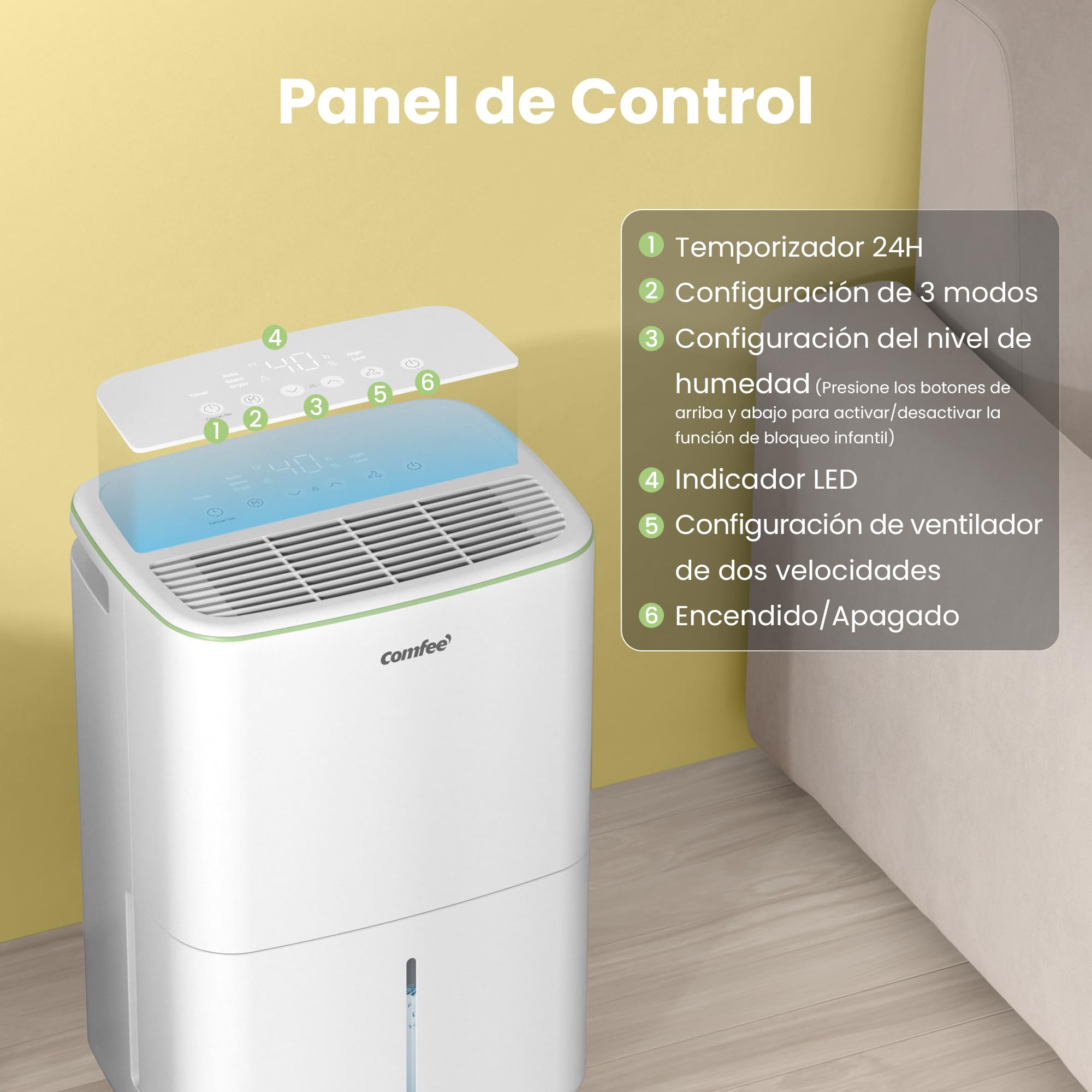 COMFEE' Deshumidificador de Humedad 10L Silencioso | Modo Secado de Ropa y AUTO - Deshumificador Compacto y de Bajo Consumo con Drenaje Dual | Ideal en habitaciones hasta 31m2/100m3 - Aqua Dry 2026