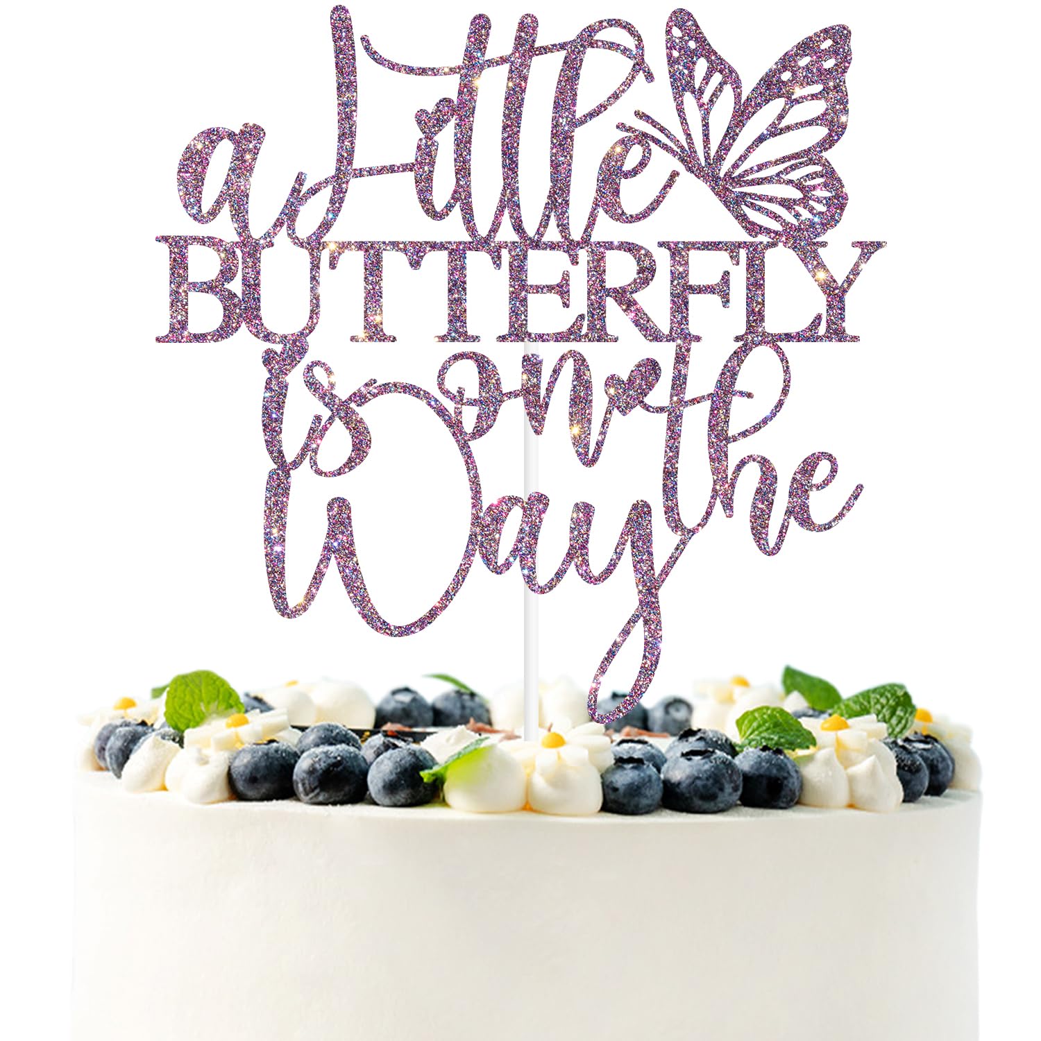 Purple Glitter A Little Butterfly is on the Way Cake Topper, Oh Baby/Welcome Baby, Spring Butterfly Themed Baby Shower Party Decorations Supplies for