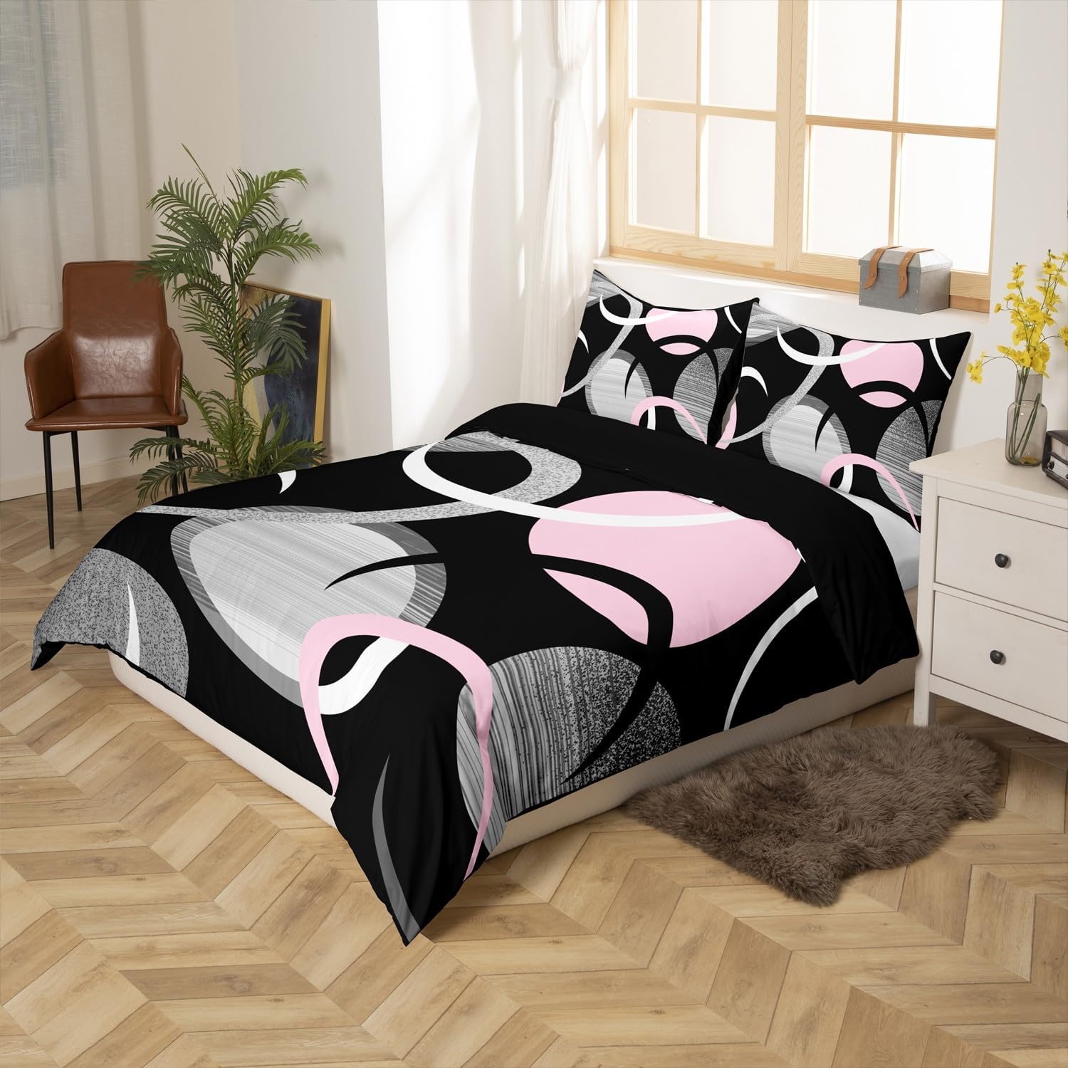 Feelyou Abstract Art Duvet Cover for Kids Boys Girls Twin Size Pink Gray Black Bedding Set Ultra Soft Geometric Comforter Cover Set Modern Art Bedspread Cover Room Decor Retro (No Comforter)