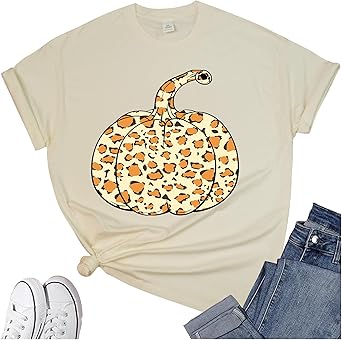 Thanksgiving Shirts for Women: Thankful Greatful Blessed Fall Pumpkin Short Sleeve Crew Neck T-Shirt