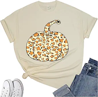 Thanksgiving Shirts for Women: Thankful Greatful Blessed Fall Pumpkin Short Sleeve Crew Neck T-Shirt