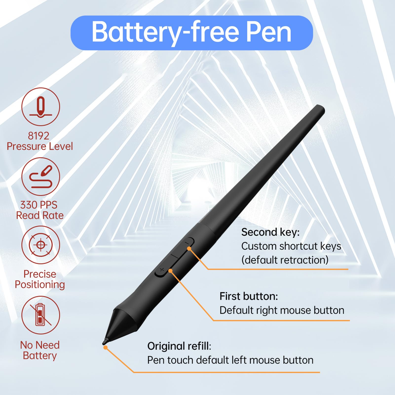 Karlak T1161 Tableta gráfica de Dibujo Boceto de creación de Arte ultradelgado con lápiz óptico sin batería 8 Puntas de lápiz 8192 Niveles de presión 12 Teclas de Acceso Directo Personalizadas