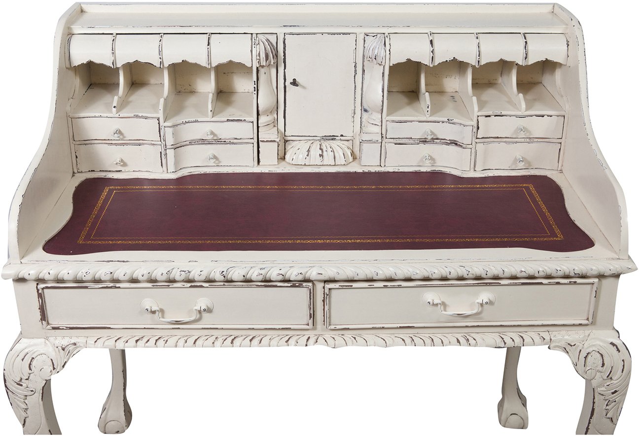 Biscottini Scrittoio Vintage 105x64x103 cm - Scrivania Vintage in Legno Massello con Scomparti e Cassetti - Scrivania Classica Bianca
