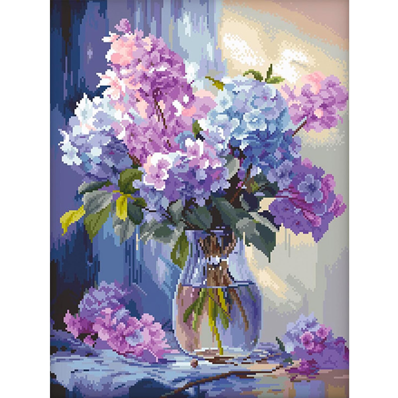 Hydrangea Vase Full 14CT DIY Stamped Cross Stitch Kits 14x18inch Needlework Embroidery Kit Cross Stitch Art and Crafts Kits for Beginners Adults Home Decor