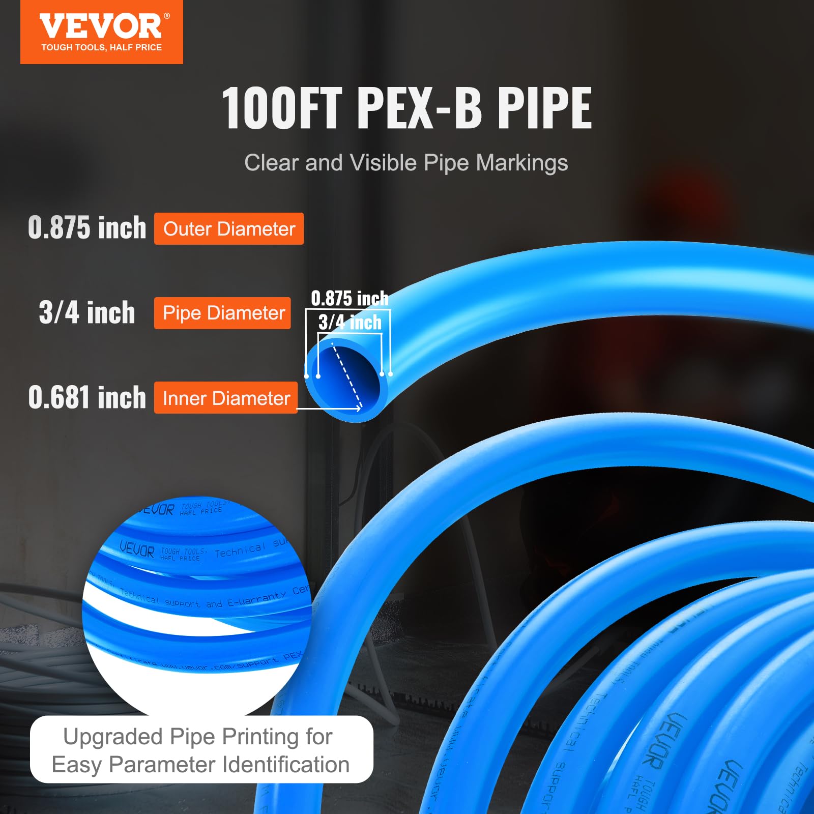 VEVOR PEX Pipe - Tubo flexible de 3/4 pulgadas, barrera sin oxígeno de 100 pies PEX-B para agua potable, para agua caliente/fría y restauración fácil, aplicaciones de fontanería con cortador y