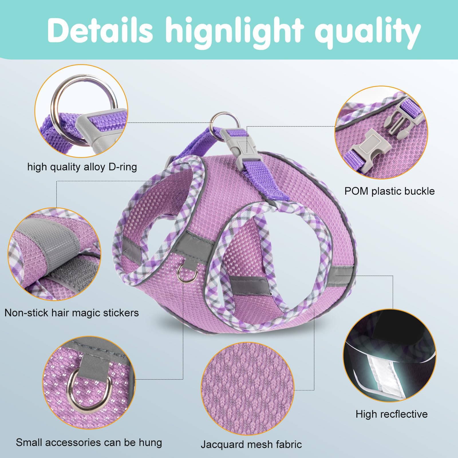 Dog Harness and Leash Set,Step-in Air Dog Vest, Reflective, No Pull Collarsfor Small, Medium Dogs, Cats - Image 3