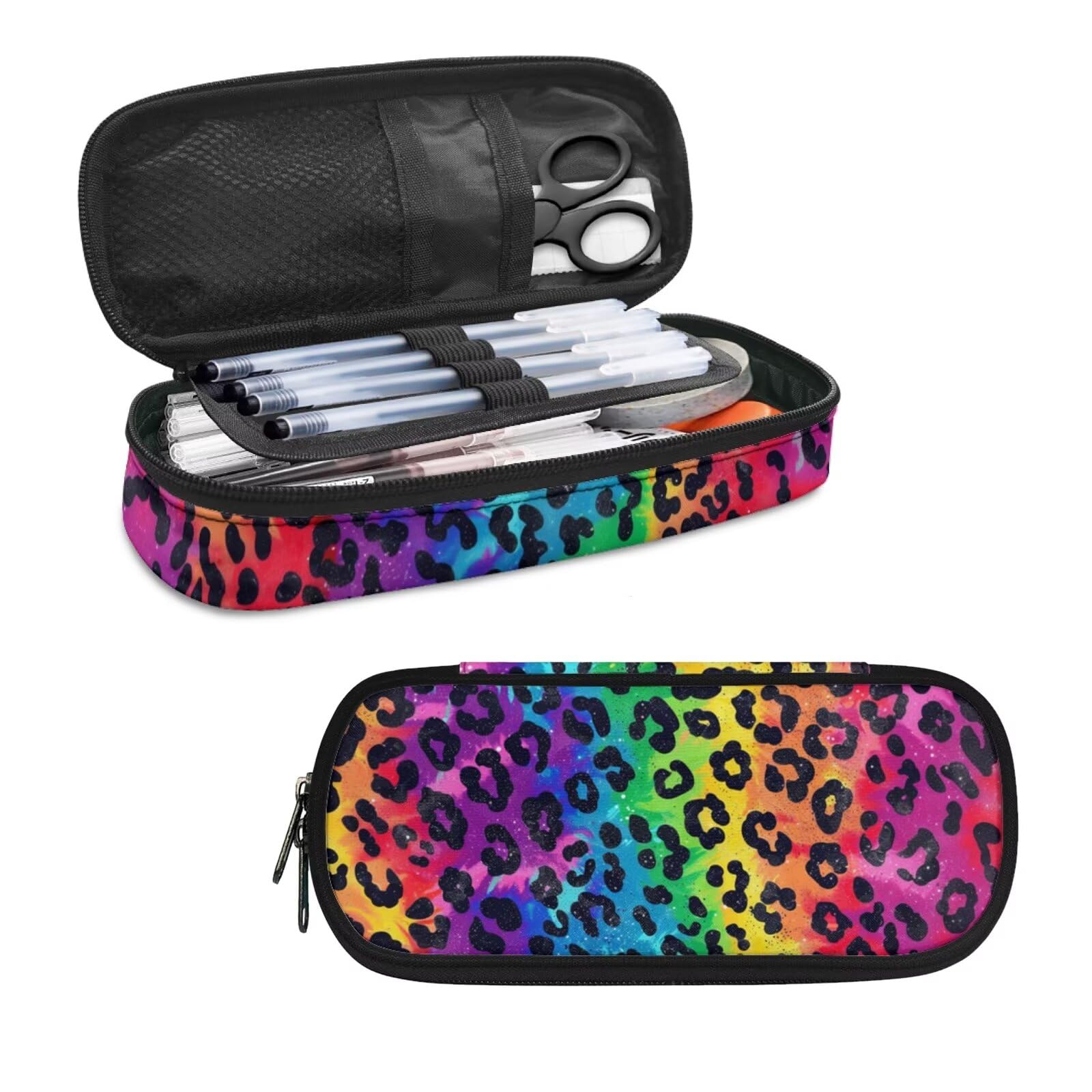 Rainbow Leopard Print Pencil Case for Girls Boys Kids Large Capacity Pencil Pouch Pen Bag Organizer Teen Student School Office Supplies