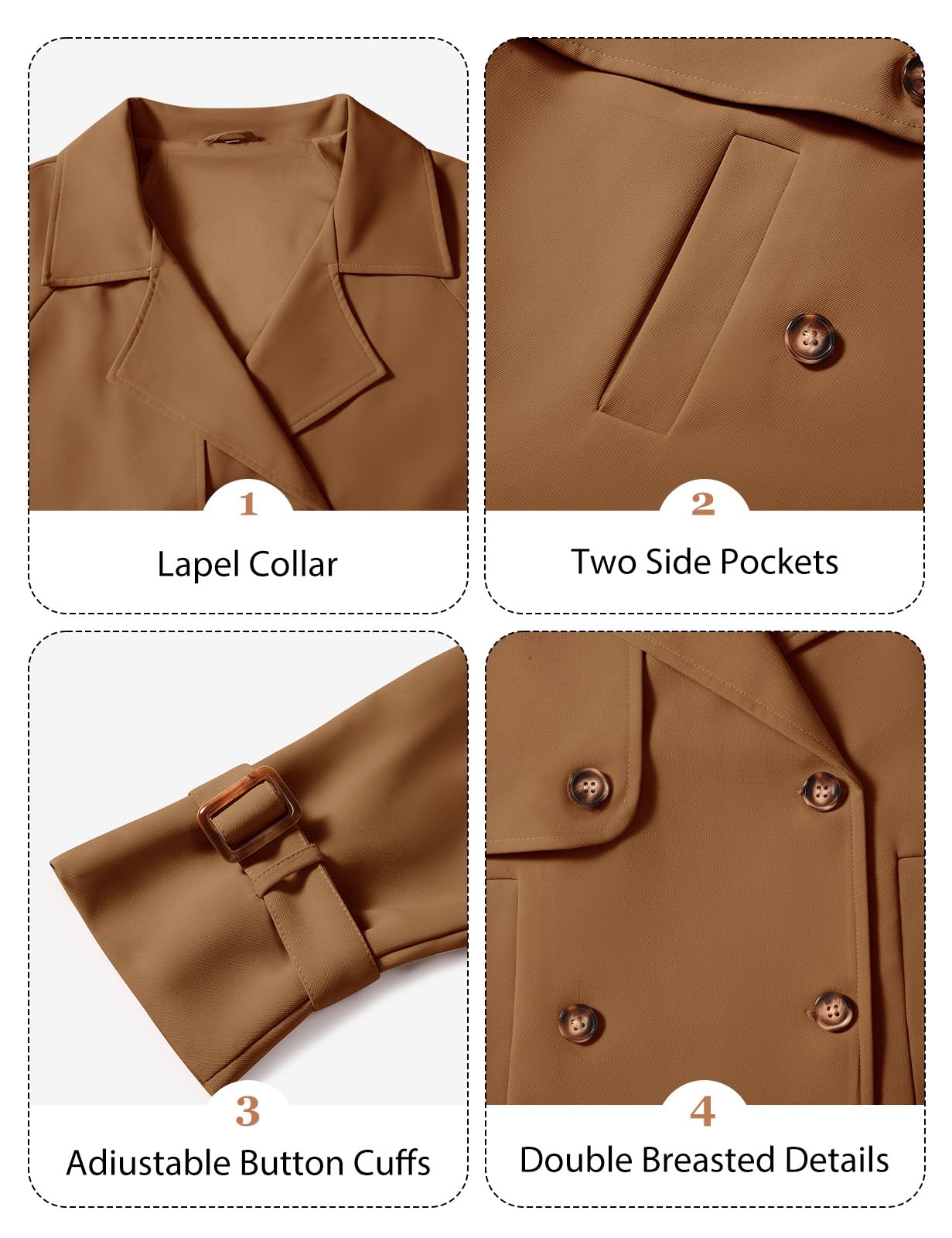 Tuopuda Trench Court Femme Trench Coats Printemps Automne Double Boutonnage Blazer Manteau Jacket Col Rabattu Classique Coupe Vent Veste OL Bureau Affaires Outerwear Léger Casual