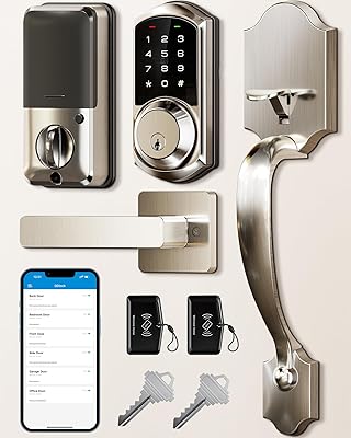 Veise VE06-H Smart Front Door Lock Set, App Control, Keyless Entry Deadbolt with Lever Handle, Electronic Digital Touchscreen Keypad, Auto Lock, Easy Install, Satin Nickel