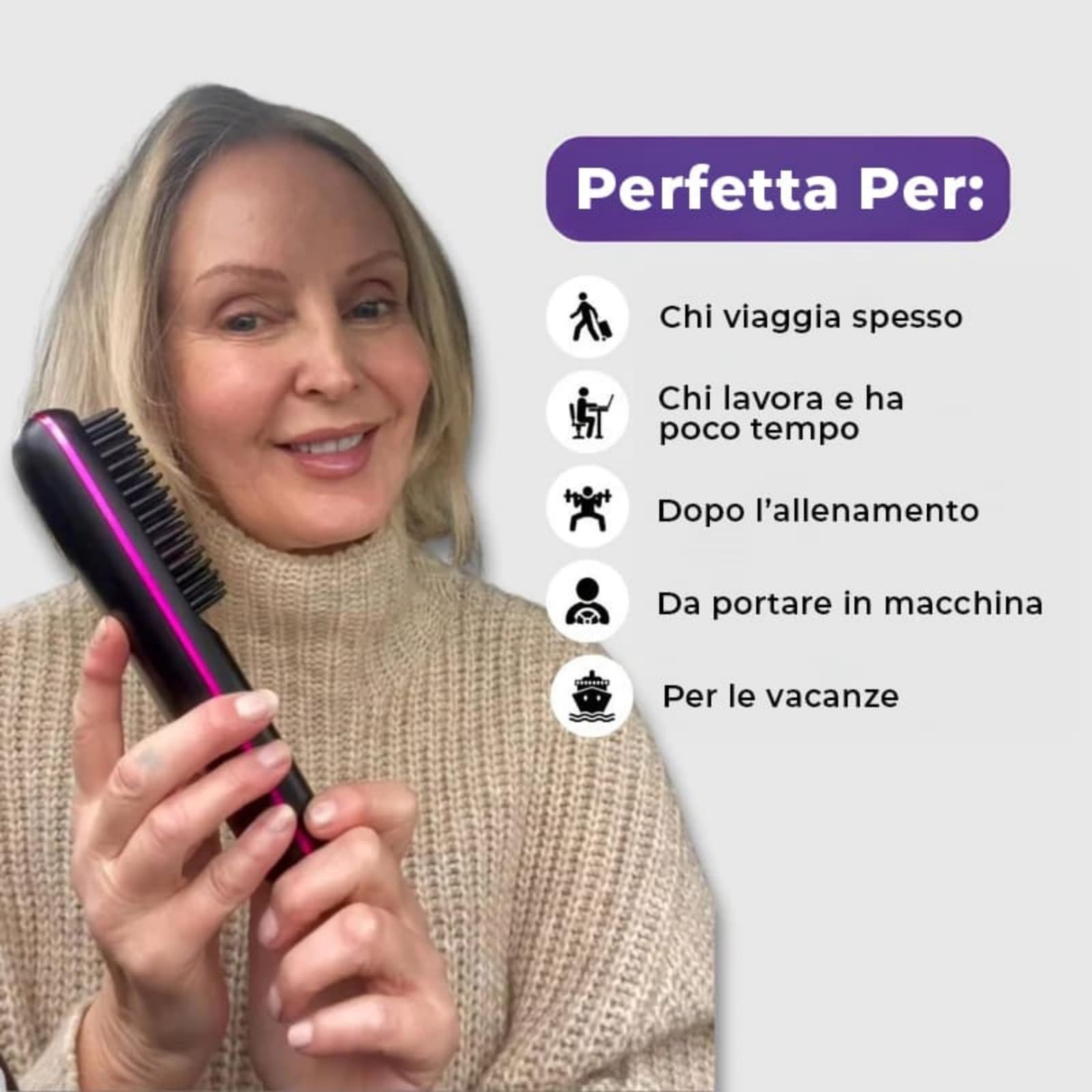 DemmyLab Spazzola Lisciante,Mini spazzola per capelli portatile senza fili per donne con indicatore di temperatura LCD,Riscaldamento rapido in 20 secondi