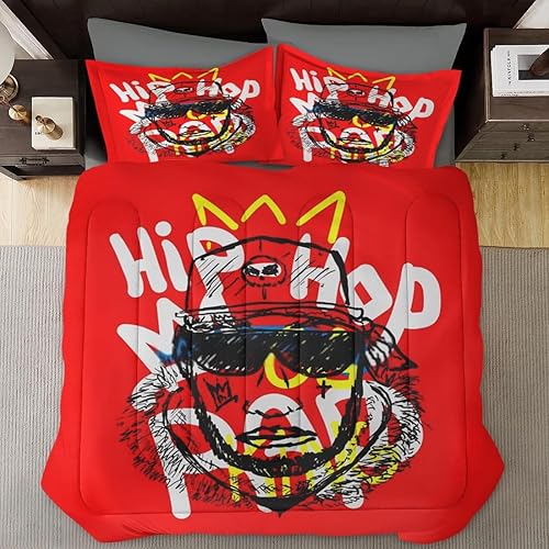 Miniatura 2 de Juego de edredón tamaño Queen, juego de ropa de cama suave de béisbol con música King para niños y adultos, juego de edredón de rap con corona de