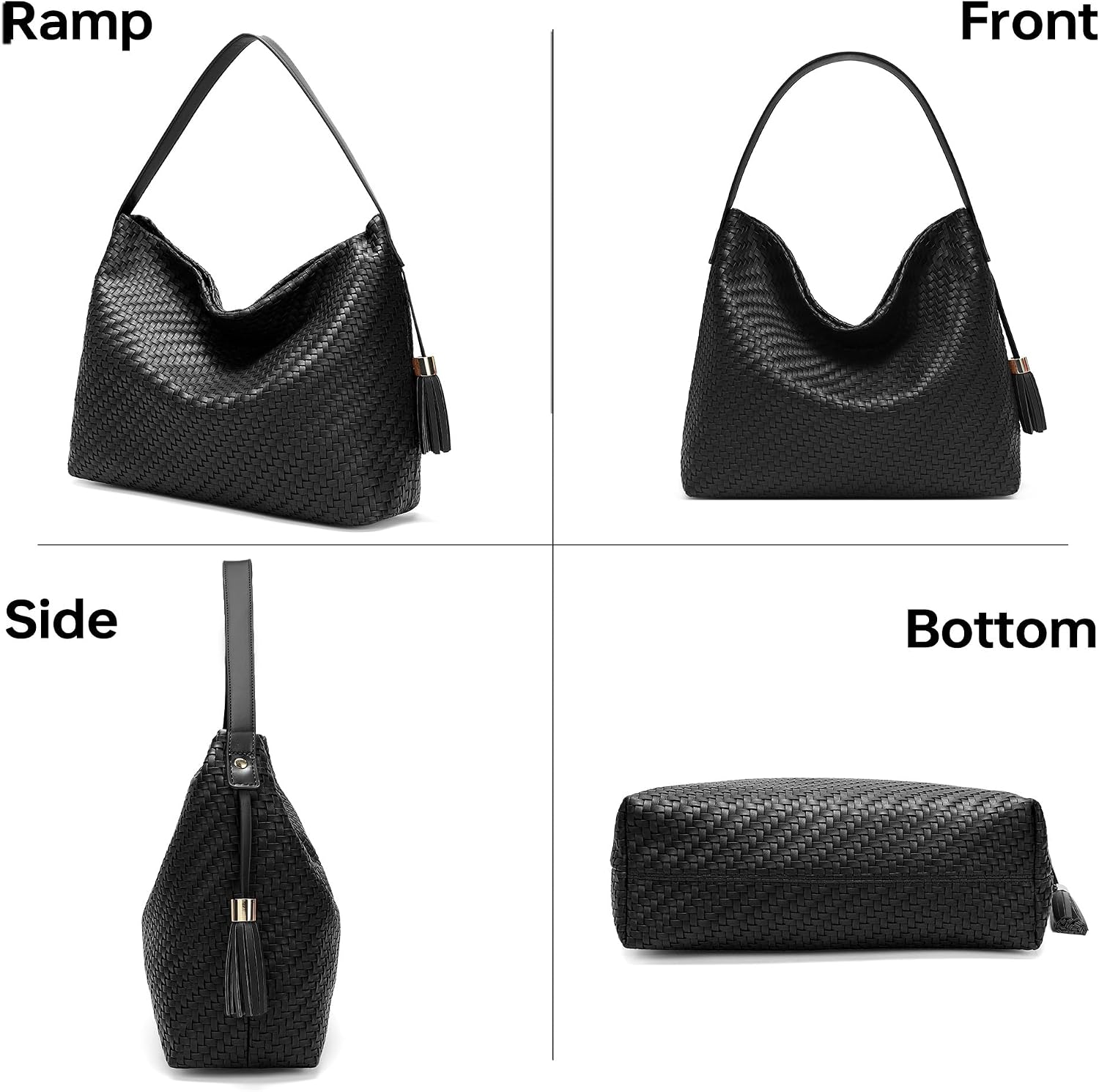 Large Woven Leather Tote Bag for Women Shoulder Purse Crossbody