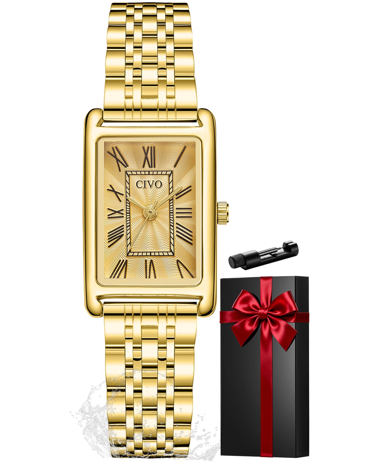 CIVO Vintage Armbanduhr Damen Römisches: Rechteckiges Gehäuse Damenuhr Analoge Quarz - Geschenke für Elegante Damen Mama Freundin Jahrestag Valentinstag