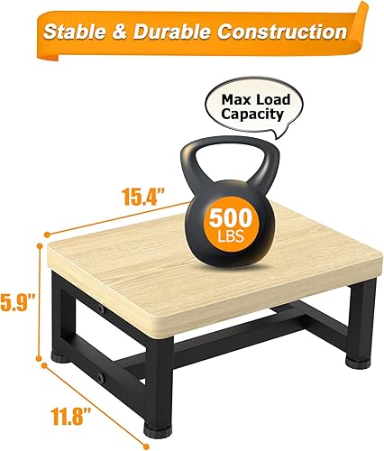 Miniatura 21 de Taburetes para adultos y niños con patas de goma antideslizantes, escalones de madera anchos y resistentes, capacidad de 500 libras, para