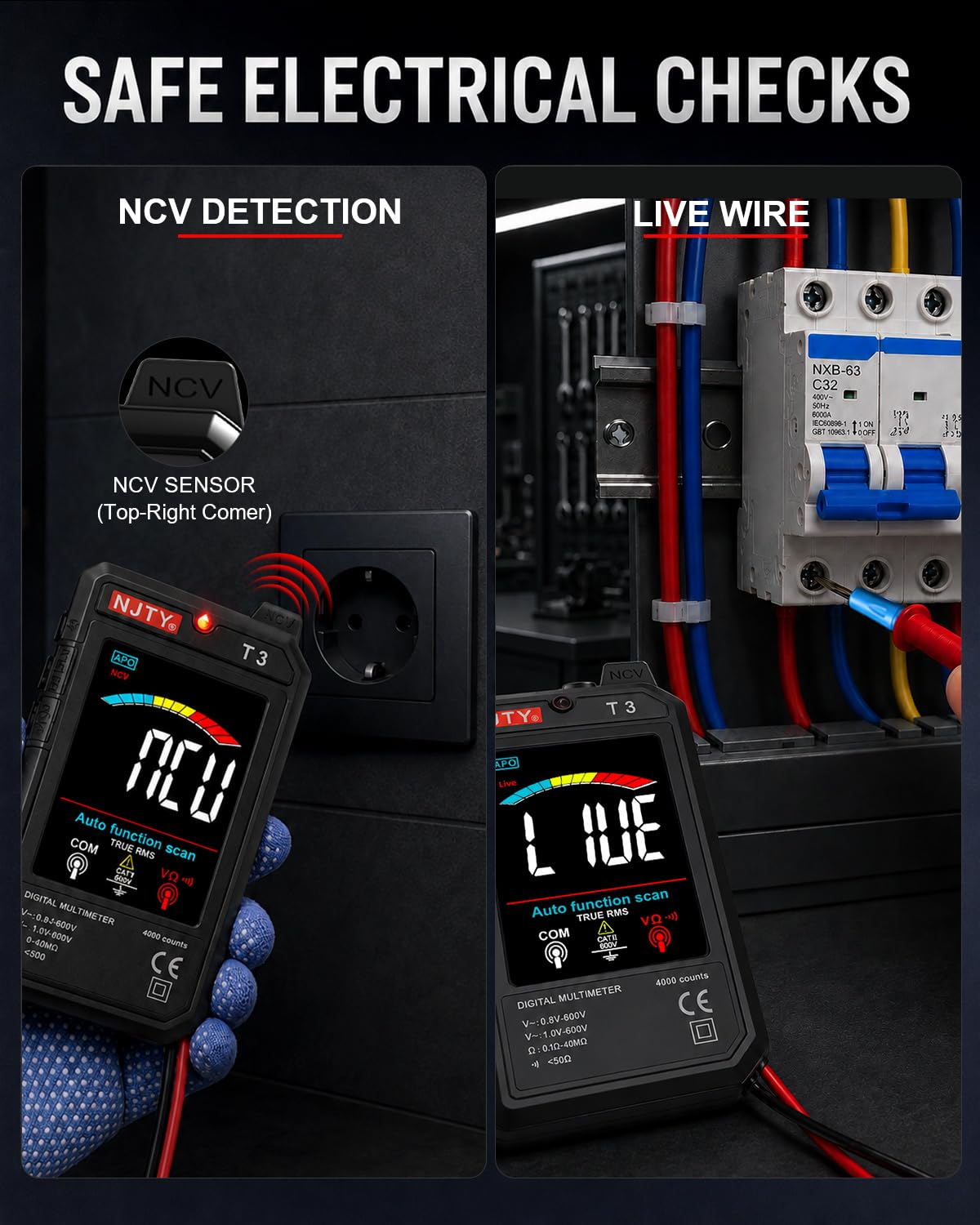 NJTY T3 Auto-Ranging Digital Multimeter, Type-C Rechargeable — Amazon image 4