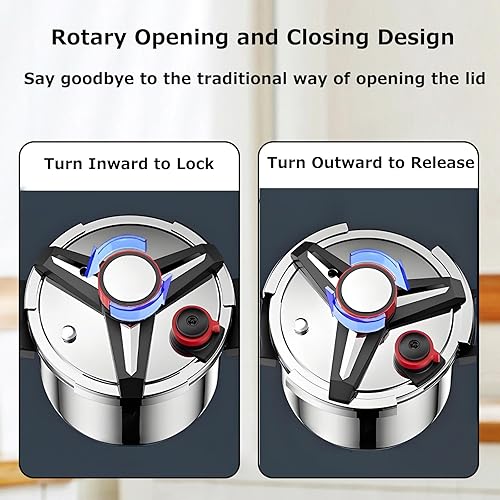 Miniatura 8 de Olla a presión de 10 cuartos de galón, olla a presión, olla a presión de acero inoxidable 304, bloqueo con una mano, compatibilidad de gas y cocinas