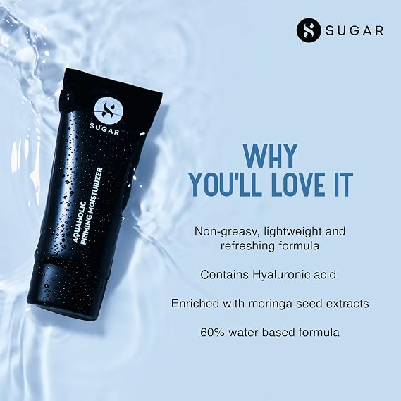 SUGAR Cosmetics Aquaholic 2 in 1 مرطب تمهيدي غير دهني خفيف الوزن 30 مل (عبوة من 1) أبيض