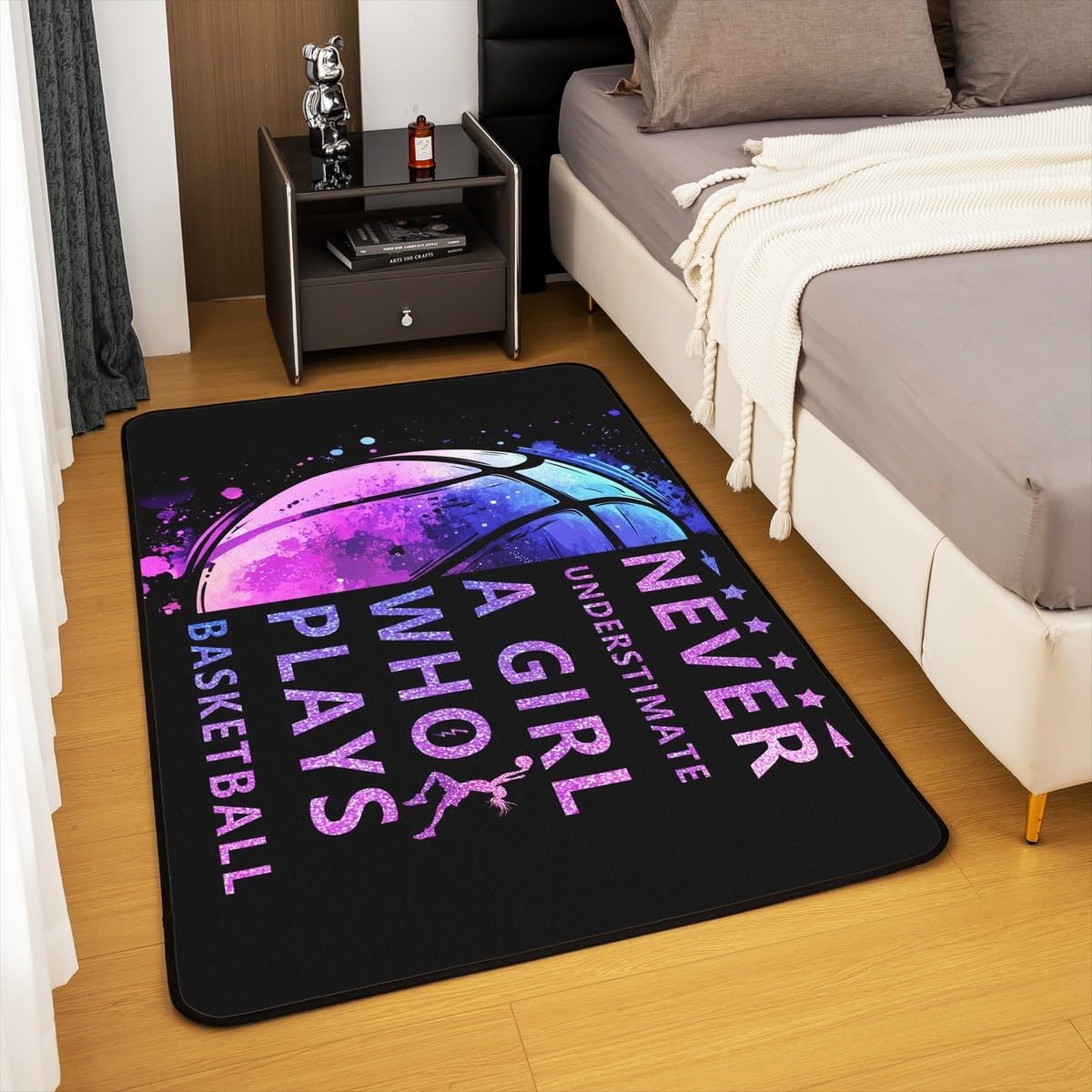 Basketball Area Rug 3'x5'x0.39'',Watercolor Tie Dyed Ball No Shedding Area Rugs for Living Room,Girls Outdoor Sport Home Decor Office Area Rug,Glitter Print Non Slip Washable Decor Carpet 3'x5'