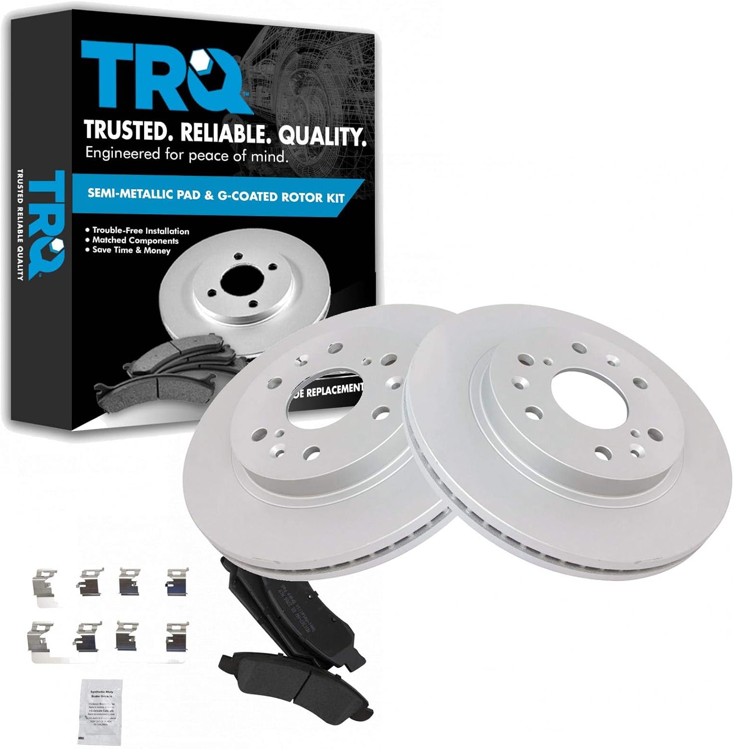 TRQ Front Brake Pad & E-Coated Rotor Kit for Chevy/GMC