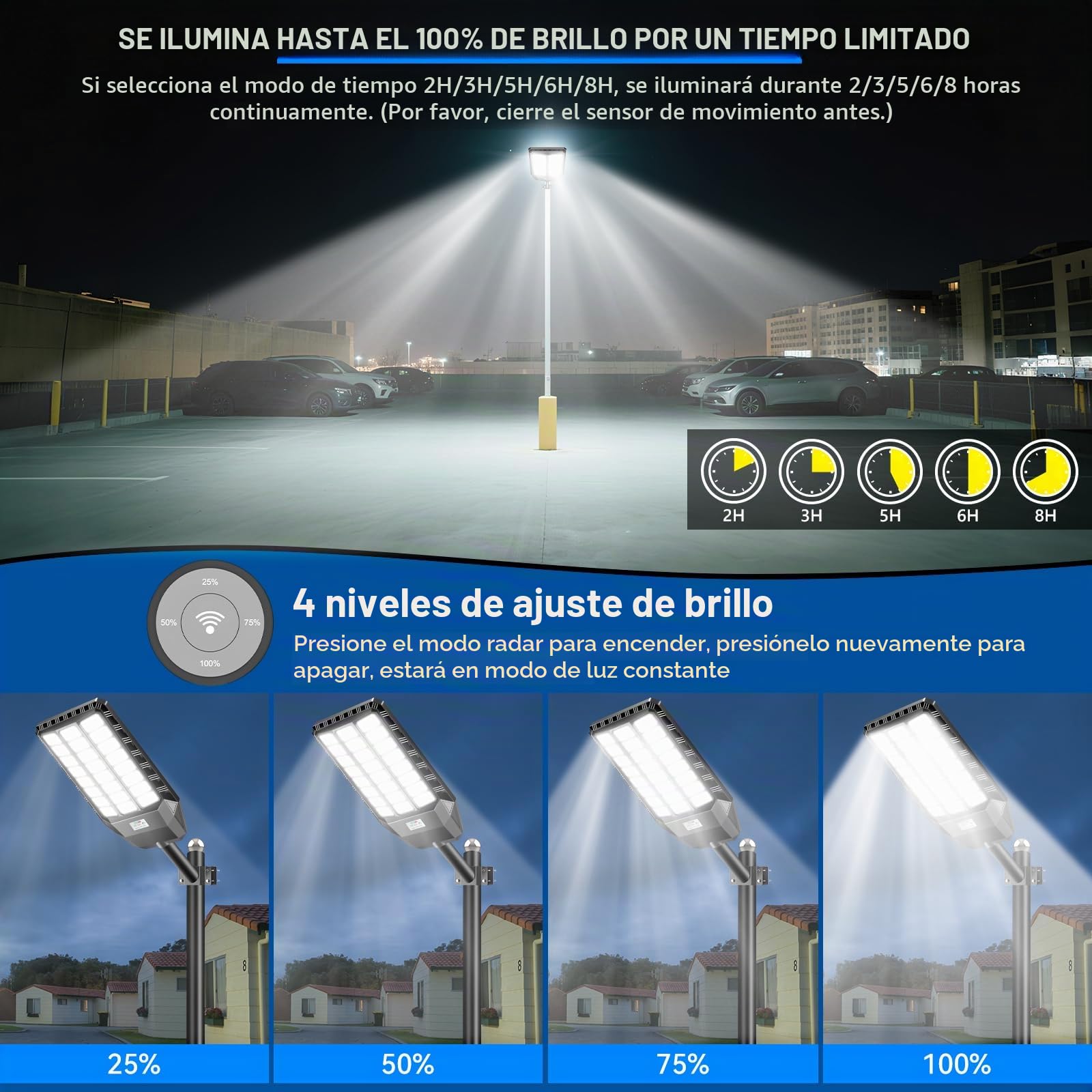 Adewalk 5000W Farolas Solares Exterior Potente con Mando a Distancia, Impermeable IP66 Luz Led Farola Solar Exterior con Sensor de Movimiento for Roads, Yardas, Garden