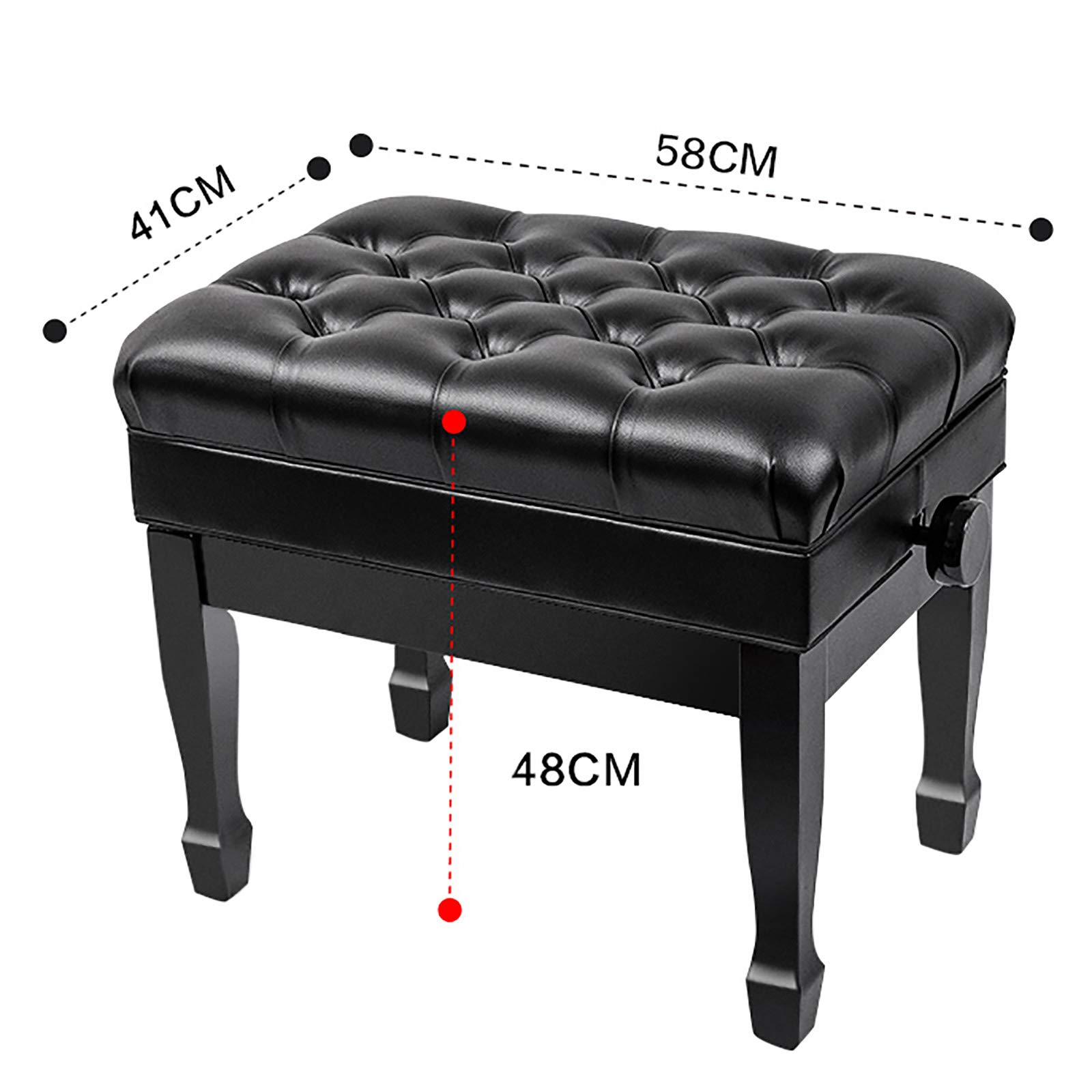 Panca per Pianoforte in Pelle, Panca per Pianoforte Deluxe, Sgabello per Pianoforte Idraulico Regolabile con Spartiti, Struttura in Legno Massello, Altezza: 48,Black