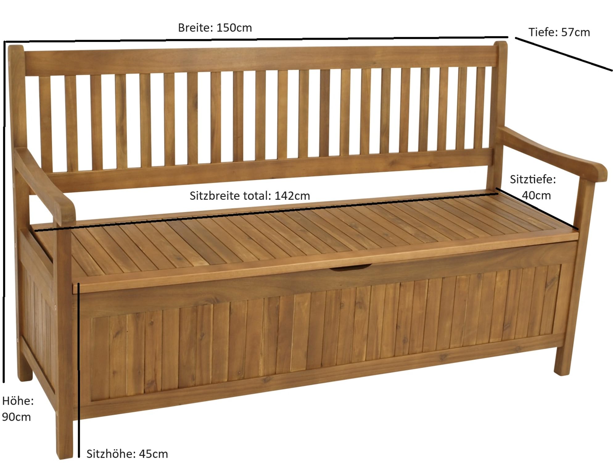 DEGAMO Gartenbank Truhenbank Benita 3-sitzer 150cm, Akazienholz braun geölt, Outdoor