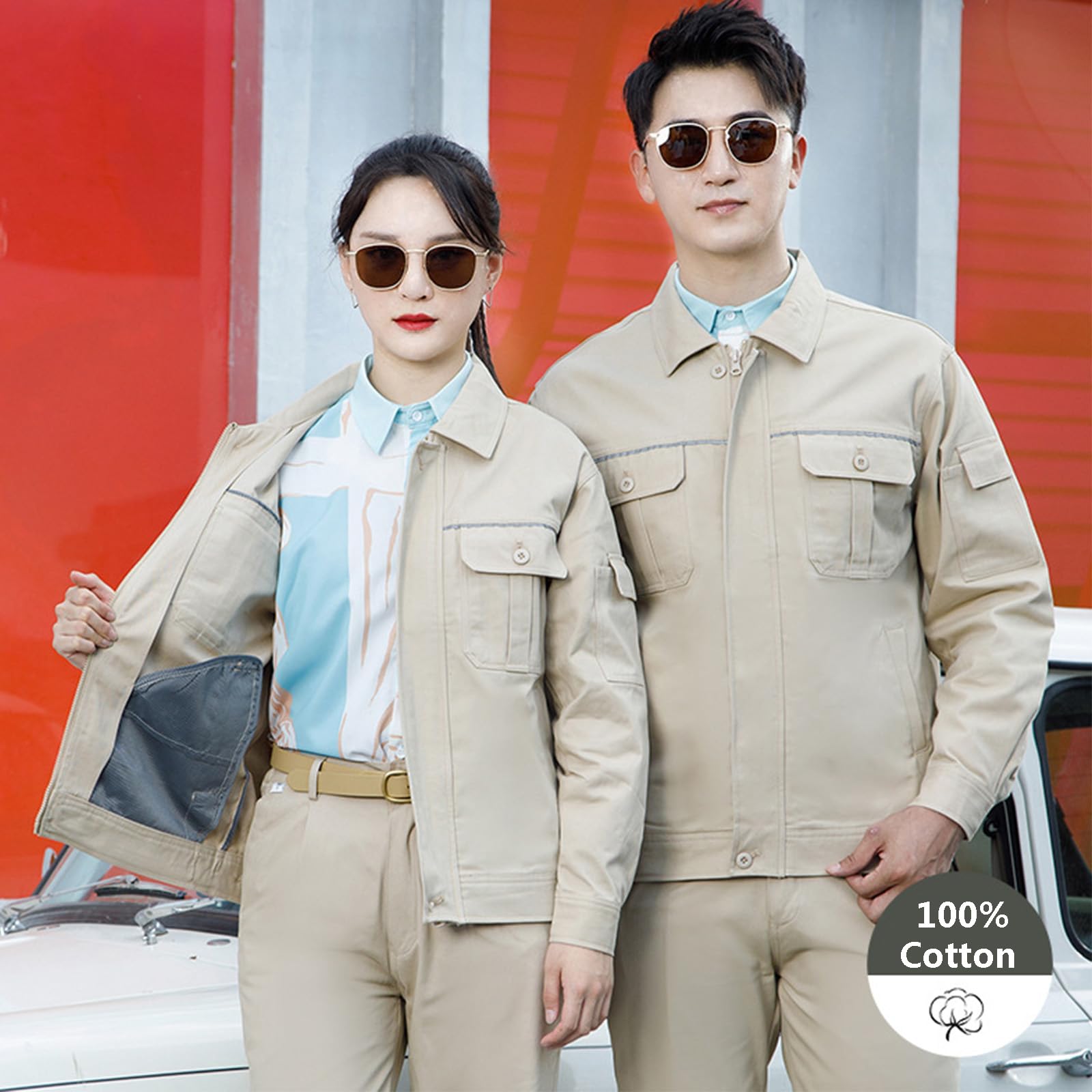 Combinaison À Manches Longues Unisexe Coton Salopette Zip Up Workwear Shirt & Pants Set Anti Static Vêtements De Travail