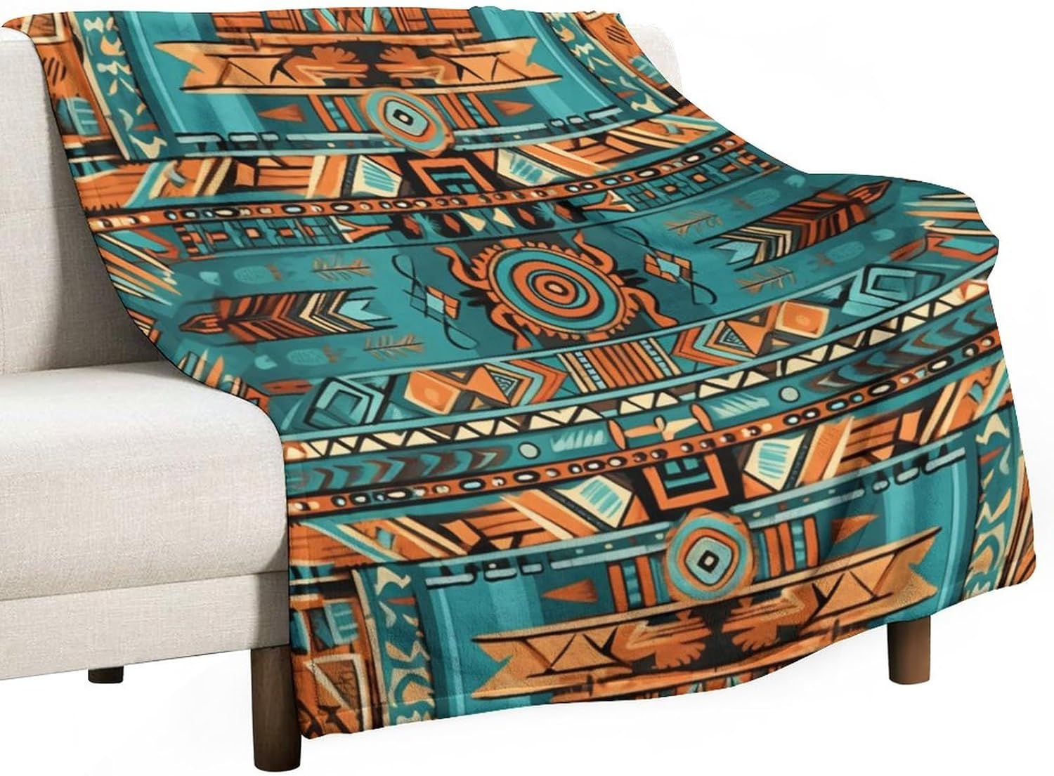 MaSiledy Plush Throw Fleece Blanket Blue Turquoise Teal Orange Brown Pattern Throw