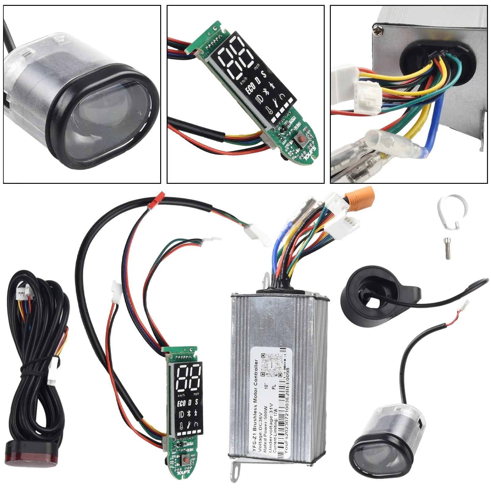 Centralina Monopattino Elettrico 36V 500W 17A Controller Dashboard Accelerator Adatto for 10 pollici Scooter elettrico Set di luci anteriori e posteriori Accessori for scooter